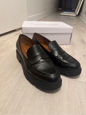 Marc Fisher women’s Black Leather Penny Loafers